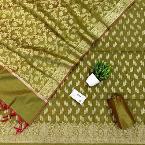 Mehedni Golden Zari Banarasi Silk Suit – Mohsin Textiles