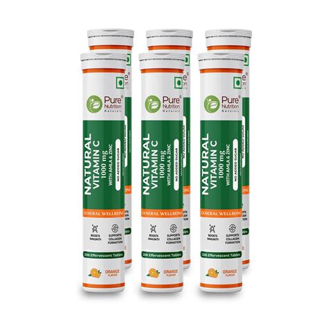 Pure Nutrition Vitamin C + Zinc, 120 Effervescent Tablets (20 x 6 ...