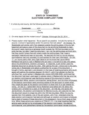 Fillable Online STATE OF TENNESSEE ELECTIONS COMPLAINT FORM Fax Email ...