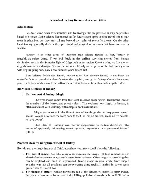 Elements of Fantasy Genre and Science Fiction - Elements of Fantasy ...