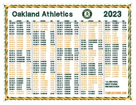 Printable 2023 Oakland Athletics Schedule