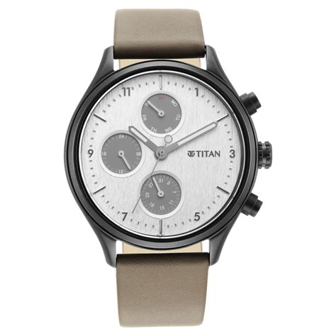 Buy Online Titan Neo Silver Quartz Multifunction Leather Strap Watch ...