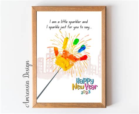 Happy new year craft handprint little sparkle template printable for ...