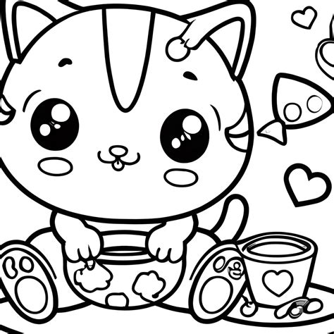 Kawaii Cat Coloring Pages · Creative Fabrica