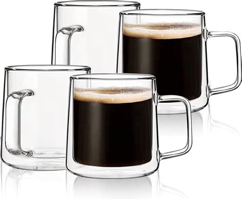 Amazon.com: CNGLASS 12oz Glass Coffee Mugs,Double Wall Insulated Glass ...