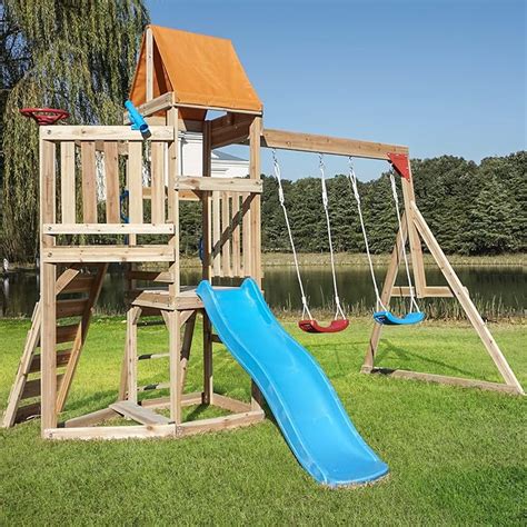 Buy ARTETHYS Climbing Frame Wooden Playhouse Pirate Ship with Swing Set ...