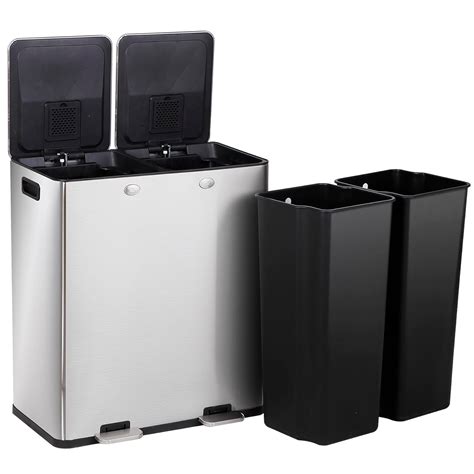 F2C 16 Gallon(60L) Dual Trash Can,Stainless Steel Step-on Kitchen ...