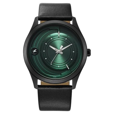 Buy Online Fastrack Groove Quartz Analog Green Dial Black Leather Strap ...