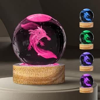 Buy 3D Crystal Ball Night Light with 16 Colors - Unique 60mm Axolotl ...