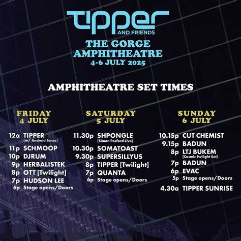 Tipper & Friends - The Gorge Amphitheater July 4 Weekend 2025 - Schedule