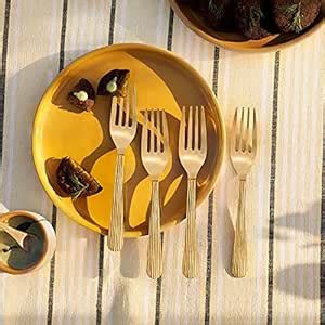 Ellementry Celestial Brass Fork Set of 4| Color: Antiq Gold| Brass ...