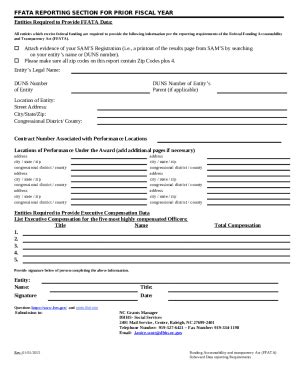 FFATA REPORTING SECTION FOR PRIOR FISCAL YEAR Doc Template | pdfFiller