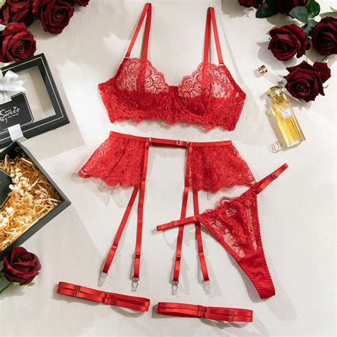Carmen Lace Lingerie 4 Piece Set // Red (S) - Lingerie By Coco - Touch ...