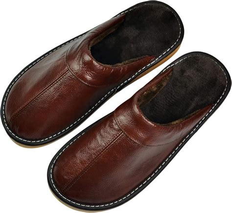 Amazon.com | JIAZHU PU Leather House Slippers for Men, Winter Warm ...