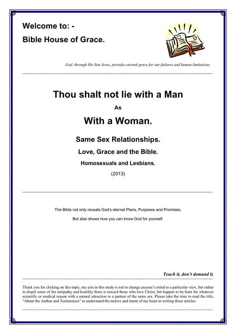 Thou shalt not lie with a Man With a Woman. - Bible House of Grace