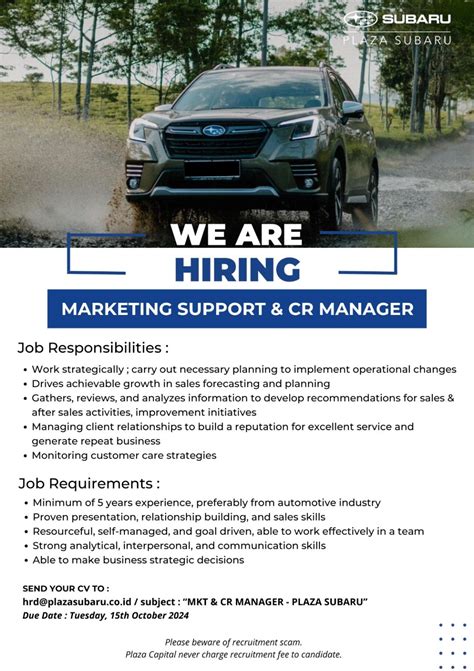 #hiring #jobs #careeropportunities #jabodetabek #lokerjakarta #subaru #plazasubaru #automotive # ...