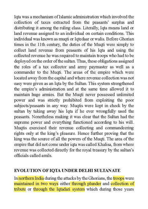 Evolution of the Iqta System During the Delhi Sultanate Era - Studocu