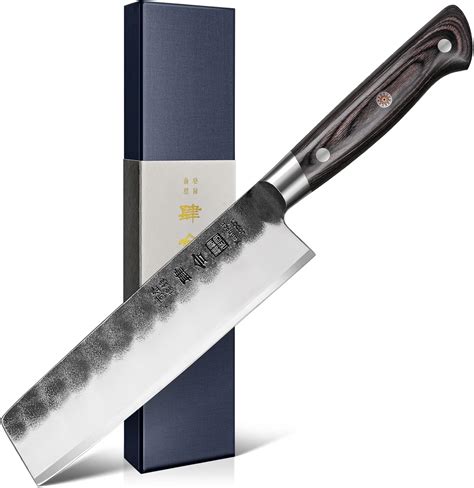 Amazon.com: kanngou 7 Inch Nakiri Knife, Black Forged Japanese Cleaver ...