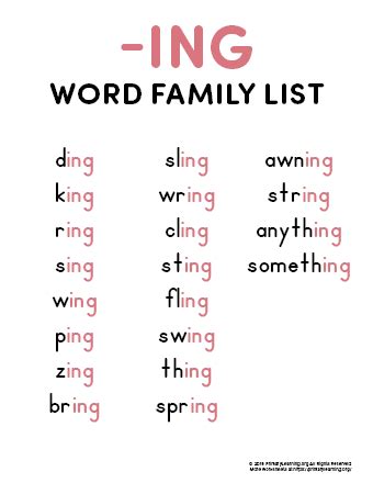 ING Word Family List | PrimaryLearning.org