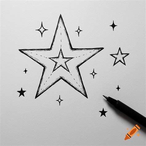 A black pen drawing of stars and star shapes on white paper, with a pen ...