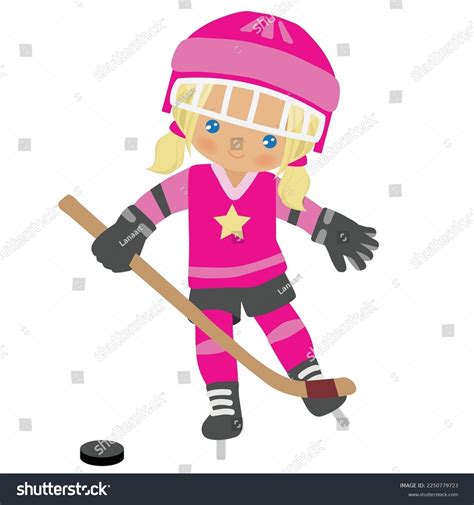 Girl Hockey Player Vector Cartoon Illustration: เวกเตอร์สต็อก (ปลอดค่าลิขสิทธิ์) 2250779723 ...