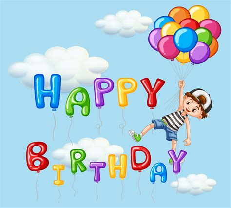 Happy birthday card with boy and balloons 433202 Vector Art at Vecteezy