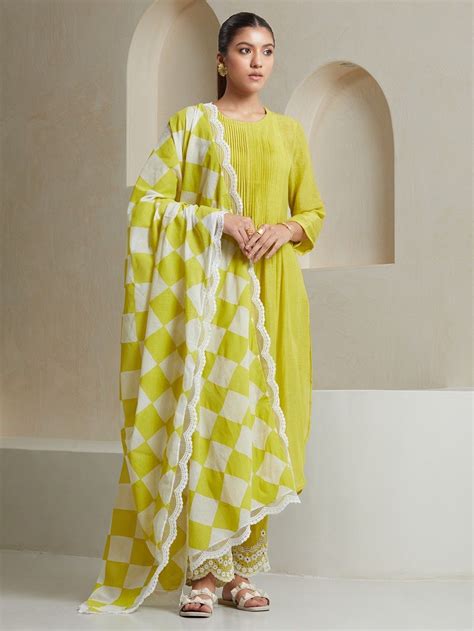 Yellow White Printed Mulmul Dupatta