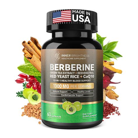 Amazon.com: Berberine 1300mg with Green Tea Extract, Resveratrol, Red Yeast Rice & CoQ10 – 13-in ...