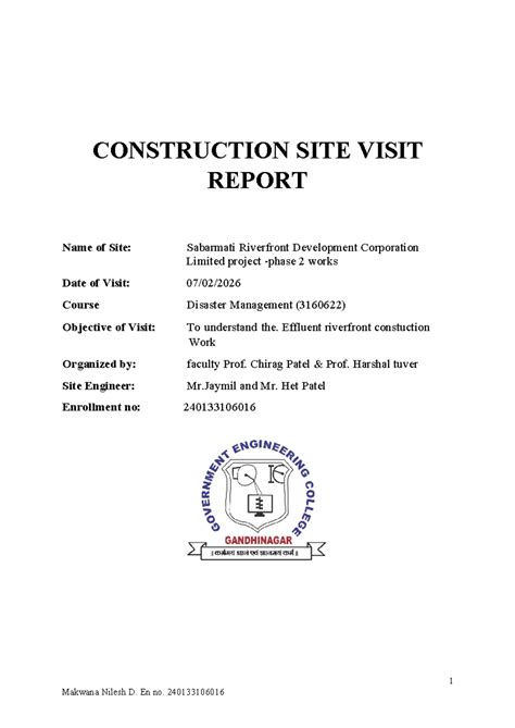 Disaster Management (3160622) Site Visit Report: Sabarmati Riverfront ...