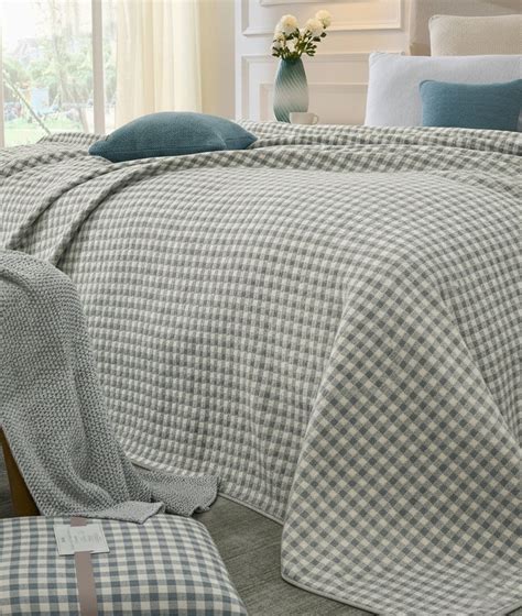 Square Cheque Vanilla Grey Melange & Ivory Cotton Knitted Single Bed A ...