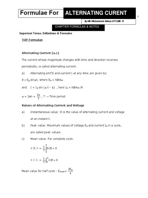 Alternating Current Formula Sheet 的图像结果