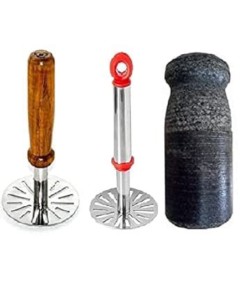 RARE OCEANS STONE PESTLE/WOODEN MASHER/STAINLESS STEEL MASHER PACK OF 3 ...