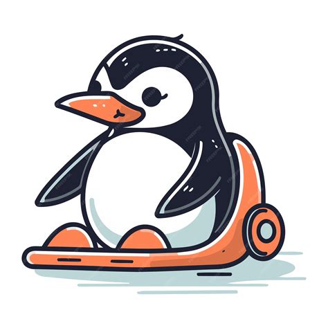 Premium Vector | Cute penguin riding a scooter hand drawn vector ...