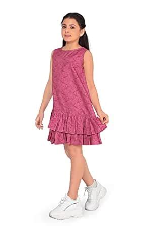 Fashion Dream Girl’s Pink Poly Rayon Knee Length Dresses(Pink_9-10 Yrs ...