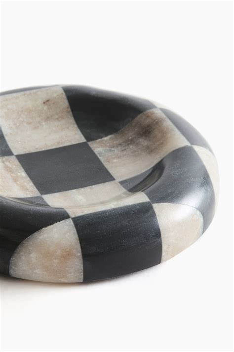 Medium marble tray - Beige/Black checked - Home All | H&M IN