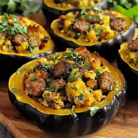 Irresistible Sausage Stuffed Acorn Squash with Cornbread Stuffing