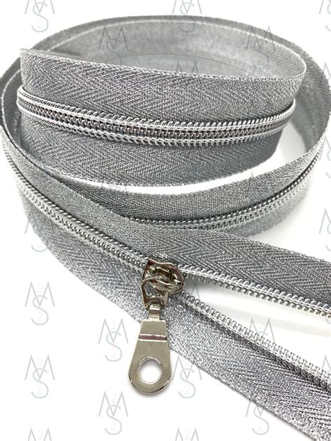 Silver Nylon Coil Zipper with Metallic Tape & Nickel Pulls - Zipper by ...