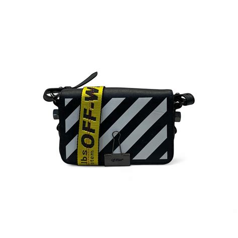 Buy Off-White Black/White Diagonal Striped Leather Baby Flap Crossbody ...