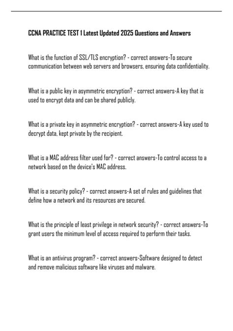 CCNA PRACTICE TEST 1 Latest Updated 2025 Questions and Answers - CCNA ...