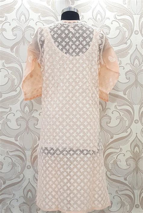 Peach Chikankari Cotton Kurta