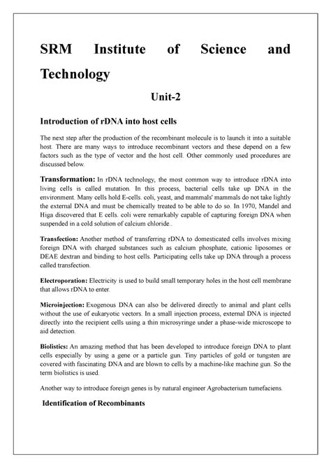 Introduction of r DNA into host cells - SRM Institute of Science and ...