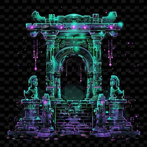 A picture of a stone arch with a green and purple design | Premium AI ...