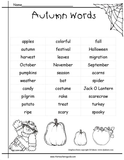 Fall Word List For Kids