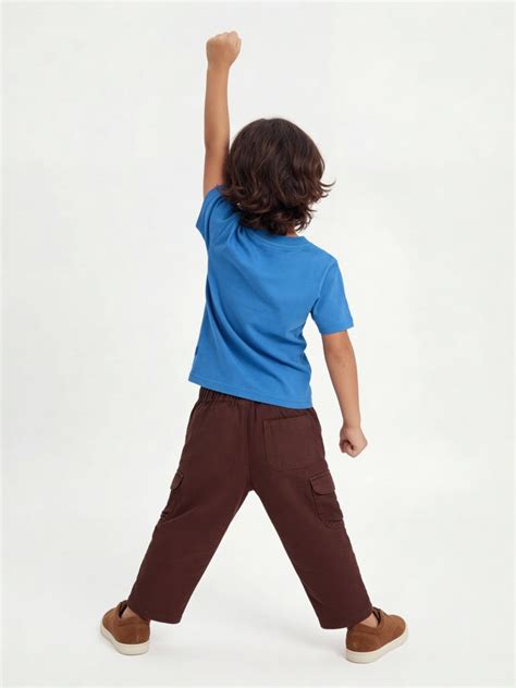 Buy HOP Kids Boys Dark Brown Textured Mid-Rise Cotton-Blend Pants from ...
