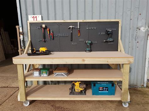 Buy Wooden MDF Heavy Duty Workbench Double Shelf With Peg Board and ...