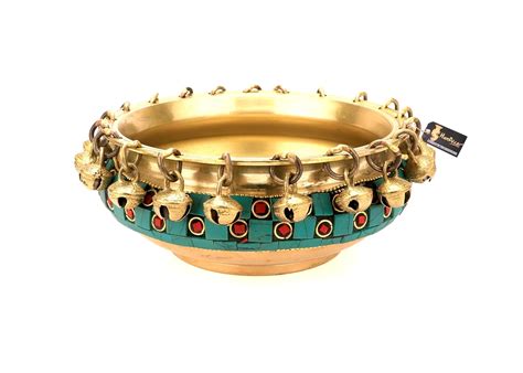 Buy Two Moustaches Gemstone Work Brass Urli Ethnic Traditional Bowl ...