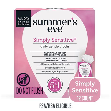 Summer’s Eve Simply Sensitive Daily Feminine Wipes, Removes Odor, pH ...