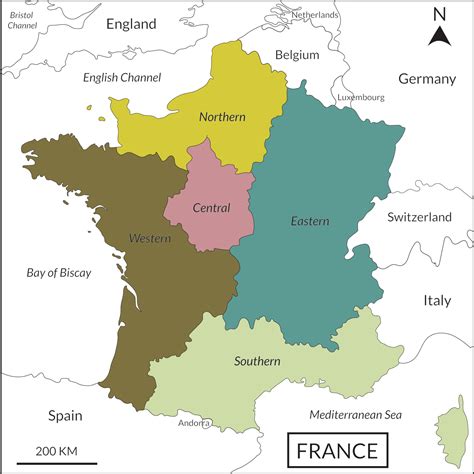 France or French map with multicolor division 5 regions include border ...