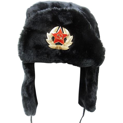 MENS TRAPPER HAT HEADGEAR RUSSIAN COSSACK SOVIET BADGE USHANKA ONE-SIZE ...