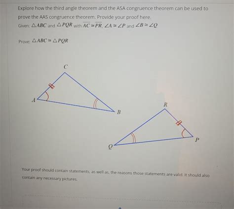 ASAP PLEASE: Explore how the third angle theorem and the ASA congruence ...